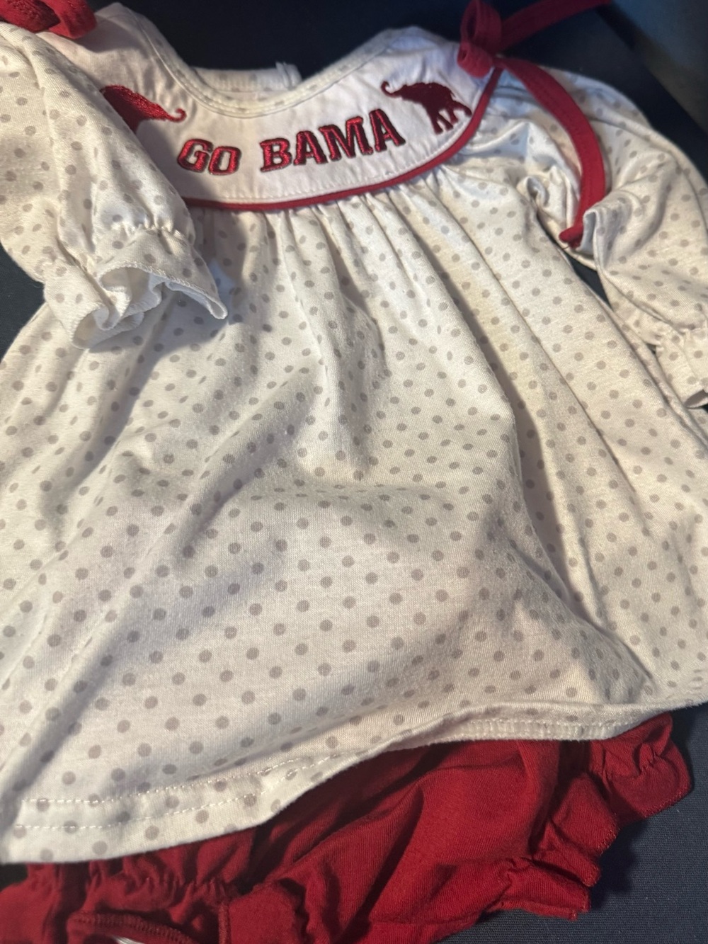 Go Bama Red & White Polka Dot Baby Dress Set